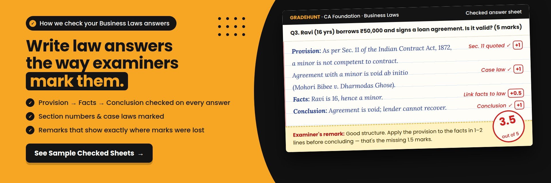CA Foundation Business Laws checked answer sheet – desktop banner