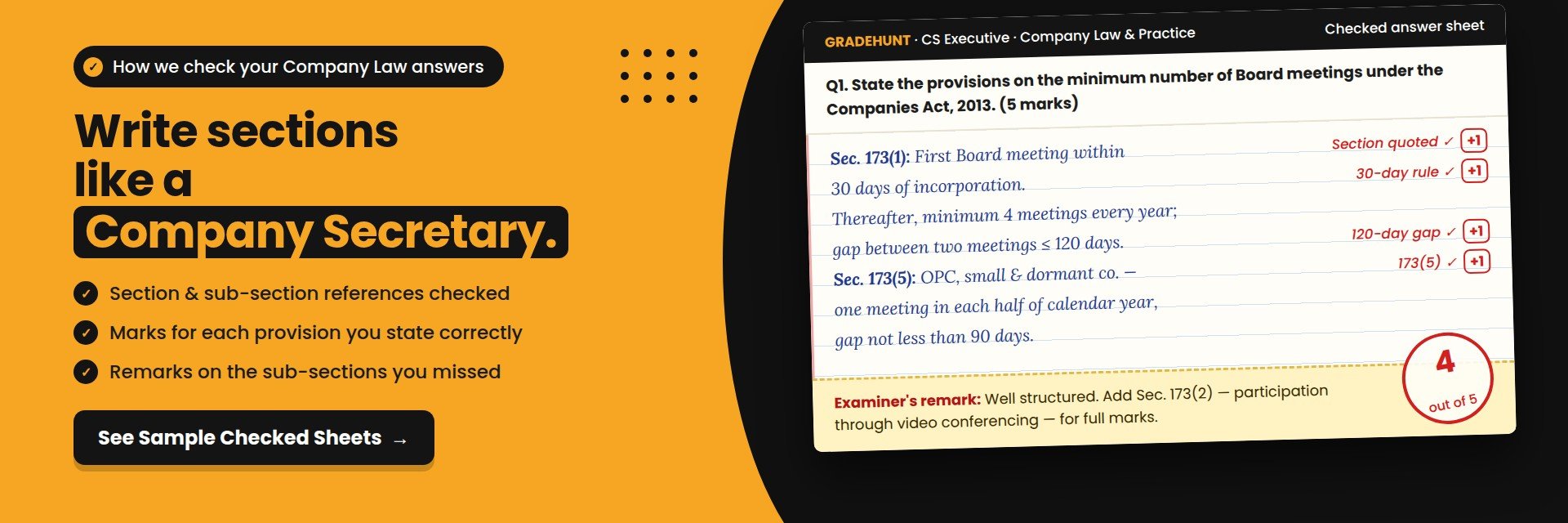 CS Executive Company Law checked answer sheet – desktop banner
