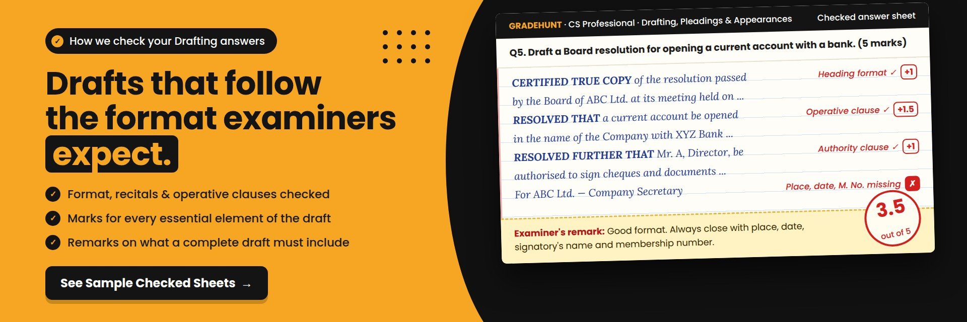 CS Professional Drafting checked answer sheet – desktop banner