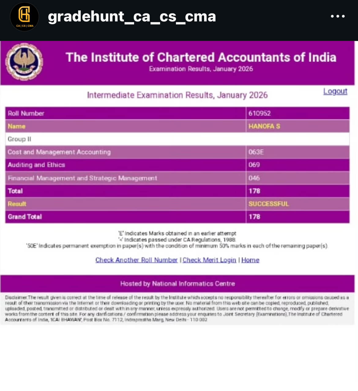 ca result hanofa
