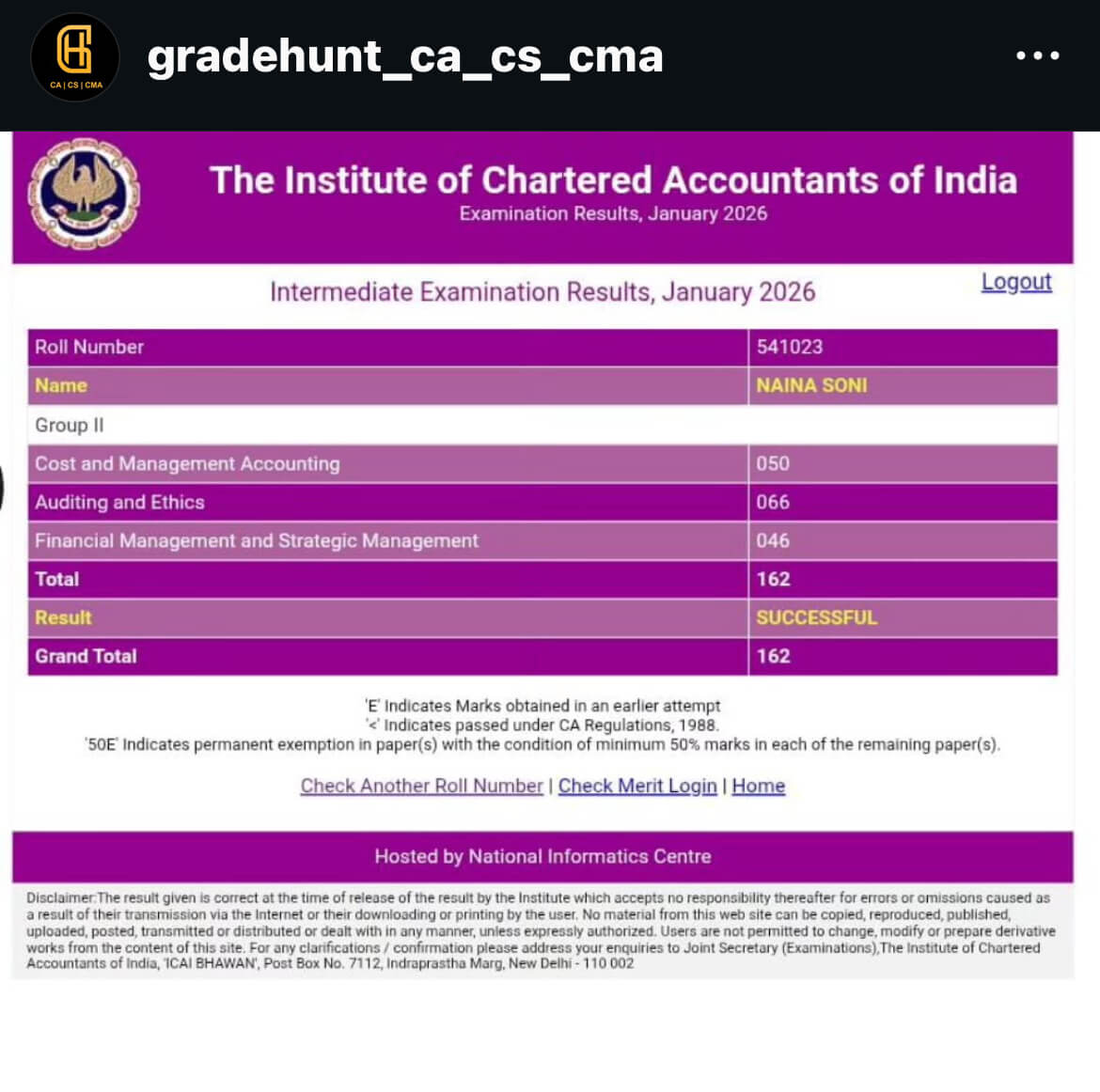 naina soni ca result
